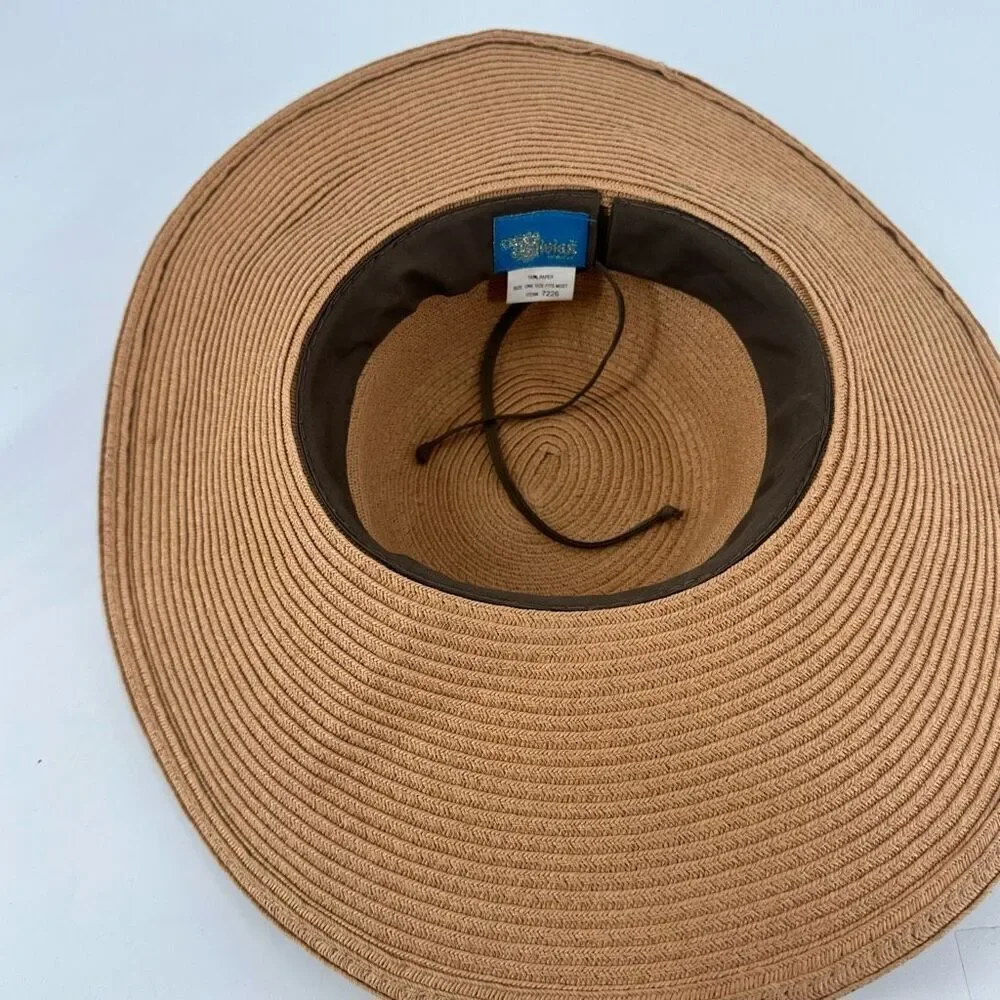 Vivian Collection Straw Wide Brim Floppy Sun‎ Hat Resting Beach Face Tan Black